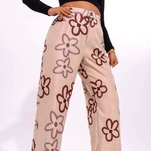 SHEIN Curve Retro Floral Print Pants Womens 2XL Brown Beige Y2K